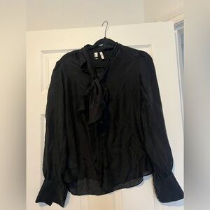 Mango Black Silky Blouse with Bow Detail